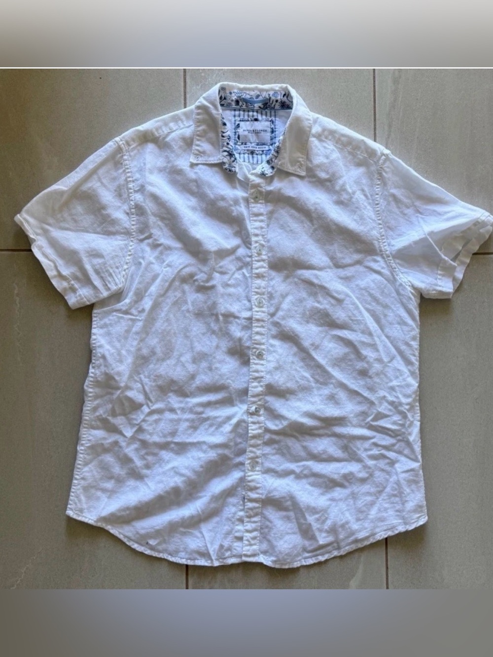 Denim & Flower Ricky Singh 100% Linen White Button Front Shirt Men’s Medium